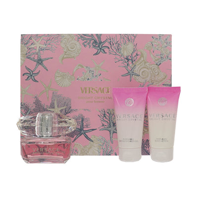 Versace Bright Crystal 3 Piece Set For Women: 1.7 Oz Eau De Toilette Spray, 1.7 Oz Shower Gel, 1.7 Oz Body Lotion